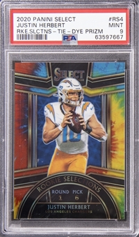 2020 Panini Select "Rookie Selections" Tie-Dye Prizm #RS4 Justin Herbert Rookie Card (#17/25) - PSA MINT 9